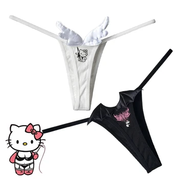 Anime Hello Kitty Plonas Dirželis Sexy Kelnaitės skirtos Moterims, Mada Moterims, Žemo Juosmens Medvilnės Diržas Velnias Angelas Sparnų Bikini Underclothes