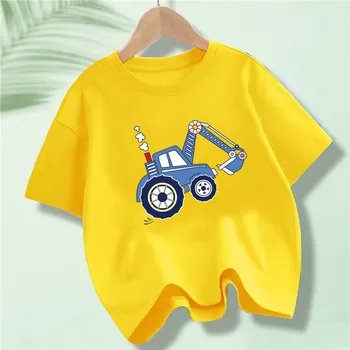 Vaikams, Cartoon Ekskavatorių Print T Shirt Vaikų Gimtadienio Vasaros marškinėliai Boy&Girl Dovana Trišakiai Trumpi Rankovėmis Marškinėliai Šalis