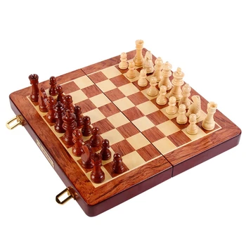 Y4UD Magnetinės Medinės Šachmatų Rinkinį su Saugojimo Lankstymo Šachmatų Lenta Rakinama Atveju Nešiojamų Kelionių Dėlionės Žaidimas Vaikams Suaugusieji