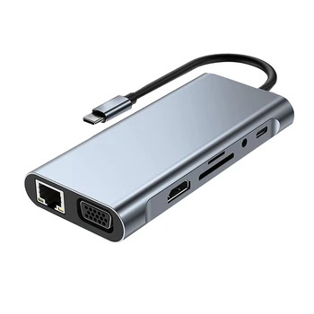 11 1 USB C HUB Doko Stotis Su 4K HDMI Suderinamus, USB3.0 RJ45 Ethernet, SD/TF Kortelių Skaitytuvas Pro