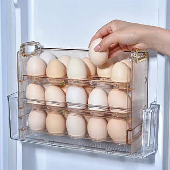 3 Pakopų Apversti Šaldytuve Kiaušinių Laikymo Dėžutė su Laiko Skalė 30Girds Plastiko Ančių Kiaušiniai Bako Laikiklis, Virtuvė, Sandėliavimo Organizatorius