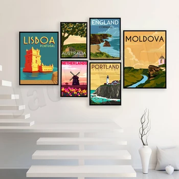 Adelaide Hills, Paryžiuje, Kosta Rika, Lisabonos, Prahoje, Zermatt, Šveicarija, Kornvalio, Portland, Moldovos, Tuniso kraštovaizdžio plakatai