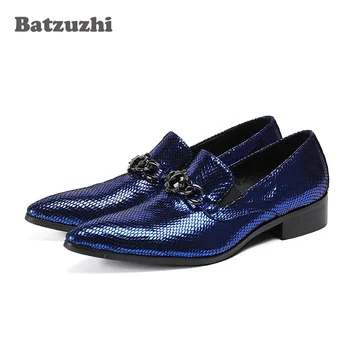 Batzuzhi italijos Prabangių Mens Batai Poined Kojų Mėlynos Odos Suknelė Bateliai Vyrai Mados Dizainerio Butai Oxfords Zapatos Hombre, US12