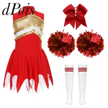Childs Cheer Dance Komplektus Veiklos Dancewear Vaikai Mokyklos Mergaičių Roleplay Cheerleaders Kostiumai Cheerlead Vienodas Suknelė Rinkiniai