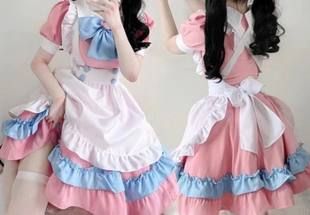 Cute Girl Moterų Anime Tarnaitė Lolita Dress Flouncing Nėrinių Japonijos Harajuku Ilgomis Rankovėmis Lėlės Dress Fairy Vestidos Cosplay Kostiumas