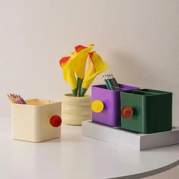 Darbalaukio Sandėliavimo Konteineriai Talpos Plastiko Rašiklio Laikiklis Dėžutė su 2 Kamerų Daugiafunkcinis Makiažo Teptukai Dažymui
