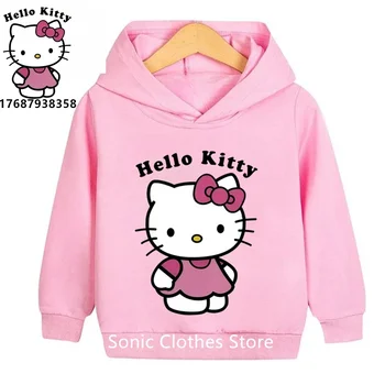 Hello Kitty Hoodie Vaikai Palaidinukė Kawaii Naujas Sanrio Megztinis Mados Anime Filmukai Drabužius Merginos Berniukas Vaikai Šiltas Viršų