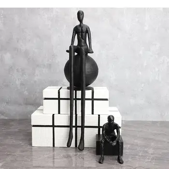 Kūrybos ilgakojis Mąstytojas Pobūdžio Dervos Skulptūra Stalo Apdailos Minimalistinė Juoda Figūra Papuošalai Abstrakčiai Amatų Statula