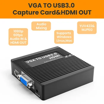 LCC385 VGA Į HDMI Konverteris,VGA SU USB3.0 Užfiksuoti Kortelės 1080P60FPS VGA su uv-C,VGA, kad UAC,VGA2USB,Garso MAIŠYMO,VGA 2UVC,Audio