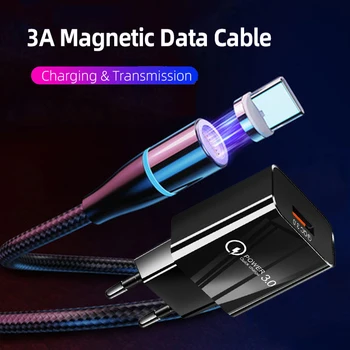 Magnetinio Tipo-C USB Kabelis + Greitas Sieninis Įkroviklis Greitai Įkrauti 3.0 Telefono Adapteris, Skirtas 