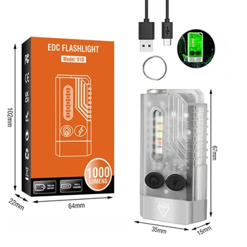 Mini V10 EDC Keychain Žibintuvėlis, Kempingas Kišeninis Žibintuvėlis Žibintų Magnetas Buzzer Darbo Lemputė USB Įkrovimo Šviesos Avarinis