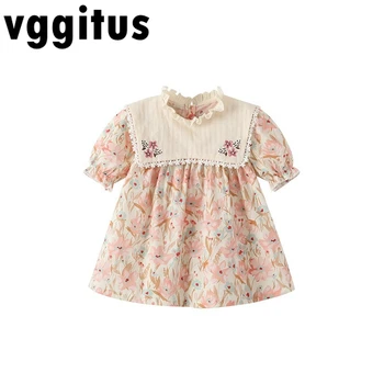 Naują Pavasario Rudens Baby Girl Dress Ilgio Sluoksniuotos Rankovėmis Apvalios Apykaklės Siuvinėjimo Gėlių Margumynas Princesė Naujagimių Suknelės E2447