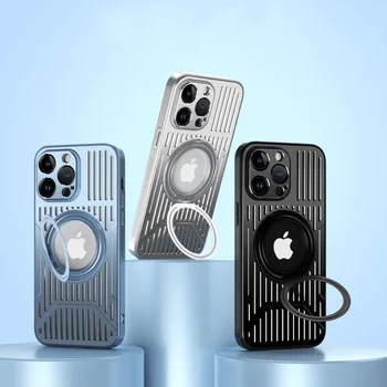 Nerūdijančio Plieno Rėmas Aliuminio Metalo Telefono dėklas Skirtas iPhone 14Plus 13 12 Pro Max Žiedas Turėtojas Backplane Tuščiaviduriai Aušinimo Dangtelis Funda