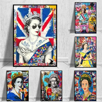 Pop Gatvės Grafiti Abstrakčiai Sienos Meno Plakatas Karalienės Elizabeth Freskos Modernių Namų Dekoras Drobė Nuotrauką Spausdinti Kambarį Papuošti