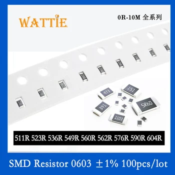 SMD Rezistorius 0603 1% 511R 523R 536R 549R 560R 562R 576R 590R 604R 100VNT/daug chip resistors 1/10W 1.6 mm*0.8 mm