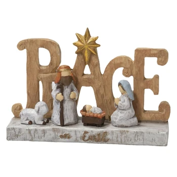 Taikos Kristaus Gimimo Statula Scena Nustatyti Dervos Ėdžiose Ornamentu Amatai