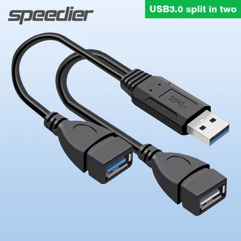 USB 3.0 Didelės Spartos 1 2 Y-Splitter USB2.0/3.0 Moteriška 2 Prievadų USB šakotuvas Duomenų Įkrovimo Kabelis Automobilio USB 