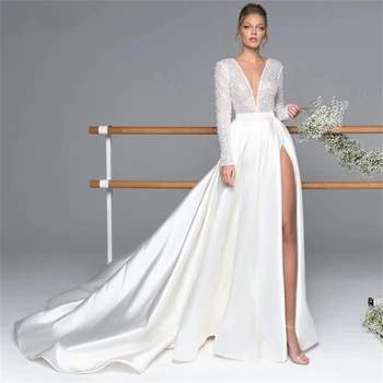 V-kaklo Vestuvių Suknelė Vestuvių 2023 Ritininės Elegantiškas ir Gana Moterų Suknelės, Plius Dydis Vestuvių Suknelės Nuotaka Moteris Nuotakos 2024
