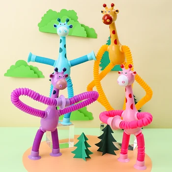 Vaikai siurbtukas Žirafa Žaislai Pop-up Vamzdis Teleskopinis Žirafa Kūrybos Kūdikis Įspūdį Anti-stresas Išskleidimo Žaislai