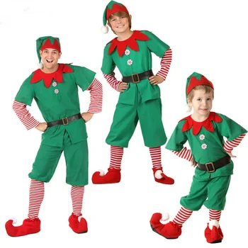 Vyrų, Moterų Helovinas Kalėdų Elf Kostiumai Vaikams, Suaugusiems, Šeimos Žalieji Elfai Cosplay Kostiumai Karnavaliniai Kalėdų Drabužius Rinkinys