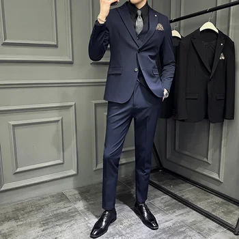 (Švarkas+ Liemenė + Kelnės) Vyrų Boutique Mados Verslo italų Stiliaus Slim Versija Atsitiktinis Vestuvių Oficialus 2-3piece Nustatyti Plius Dydis 7XL